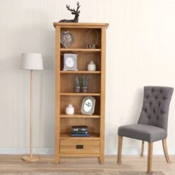 Rustic Oak Tall Narrow Bookcase