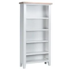 Suffolk White Painted Oak Large Bookcase With Wicker Baskets -Furniture Sale Shop img 708223