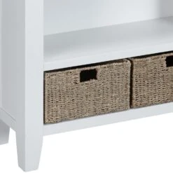 Suffolk White Painted Oak Large Bookcase With Wicker Baskets -Furniture Sale Shop img 708224