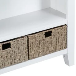 Suffolk White Painted Oak Large Bookcase With Wicker Baskets -Furniture Sale Shop img 708225