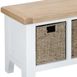 Suffolk White Painted Oak Large Hall Bench With Wicker Baskets -Furniture Sale Shop img 7156