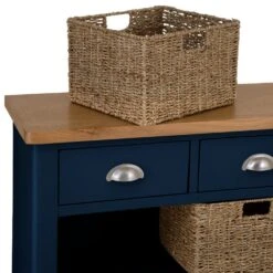 Rutland Blue Painted Oak 3 Drawer 6 Wicker Basket Cabinet -Furniture Sale Shop img 7185