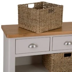 Rutland Painted Oak 3 Drawer 6 Wicker Basket Cabinet -Furniture Sale Shop img 7185123 1