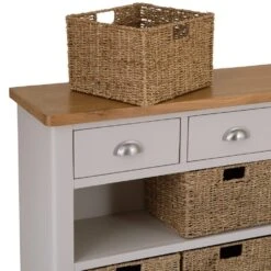 Rutland Painted Oak 3 Drawer 6 Wicker Basket Cabinet -Furniture Sale Shop img 7185123 2