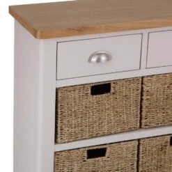 Rutland Painted Oak 3 Drawer 6 Wicker Basket Cabinet -Furniture Sale Shop img 7185123 4