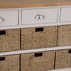 Rutland Painted Oak 3 Drawer 6 Wicker Basket Cabinet -Furniture Sale Shop img 7185123 8