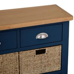 Rutland Blue Painted Oak 3 Drawer 6 Wicker Basket Cabinet -Furniture Sale Shop img 7189