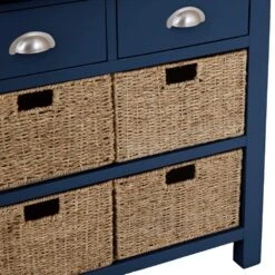 Rutland Blue Painted Oak 3 Drawer 6 Wicker Basket Cabinet -Furniture Sale Shop img 7190