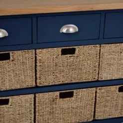 Rutland Blue Painted Oak 3 Drawer 6 Wicker Basket Cabinet -Furniture Sale Shop img 7192