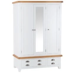 Hampshire White Painted Oak 3 Door Wardrobe With Mirror -Furniture Sale Shop img 94203