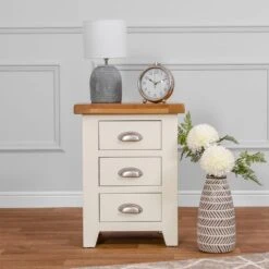 Hampshire Ivory Painted Oak Large 3 Drawer Bedside Table