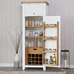 Hampshire White Painted Oak Slim Larder Cupboard