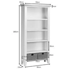Suffolk White Painted Oak Large Bookcase With Wicker Baskets -Furniture Sale Shop lbc 1