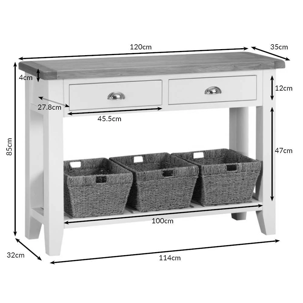 Suffolk White Painted Oak Large Console Table With Wicker Baskets 8 Suffolk White Painted Oak Large Console Table With Wicker Baskets - Image 6