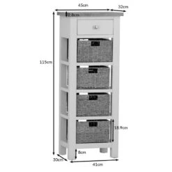 Salisbury Blue Painted Oak 5 Drawer Tallboy With Wicker Baskets -Furniture Sale Shop lp 5dnb dims