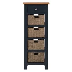 Salisbury Blue Painted Oak 5 Drawer Tallboy With Wicker Baskets -Furniture Sale Shop lp 5dnb b 14