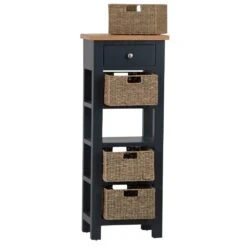 Salisbury Blue Painted Oak 5 Drawer Tallboy With Wicker Baskets -Furniture Sale Shop lp 5dnb b 3