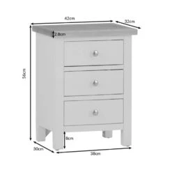 Salisbury Blue Painted Oak 3 Drawer Bedside Table -Furniture Sale Shop lp bsc dims