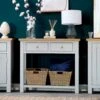 Salisbury Grey Painted Oak Console Table With Wicker Baskets -Furniture Sale Shop lp conb g
