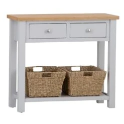 Salisbury Grey Painted Oak Console Table With Wicker Baskets -Furniture Sale Shop lp conb g 1