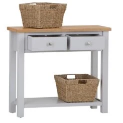 Salisbury Grey Painted Oak Console Table With Wicker Baskets -Furniture Sale Shop lp conb g 2