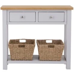 Salisbury Grey Painted Oak Console Table With Wicker Baskets -Furniture Sale Shop lp conb g 5