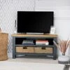 Salisbury Blue Painted Oak Corner TV Unit With Wicker Baskets