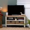 Salisbury Ivory Painted Oak Corner TV Unit With Wicker Baskets