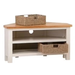 Salisbury Ivory Painted Oak Corner TV Unit With Wicker Baskets -Furniture Sale Shop lp ctvb c 2