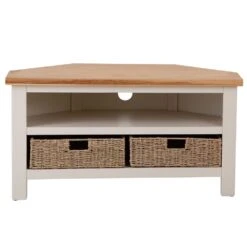 Salisbury Ivory Painted Oak Corner TV Unit With Wicker Baskets -Furniture Sale Shop lp ctvb c 8
