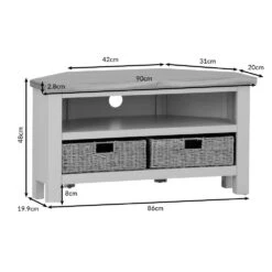 Salisbury Ivory Painted Oak Corner TV Unit With Wicker Baskets -Furniture Sale Shop lp ctvb dims 1