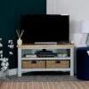Salisbury Grey Painted Oak Corner TV Unit With Wicker Baskets -Furniture Sale Shop lp ctvb g