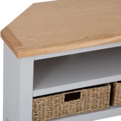 Salisbury Grey Painted Oak Corner TV Unit With Wicker Baskets -Furniture Sale Shop lp ctvb g 4
