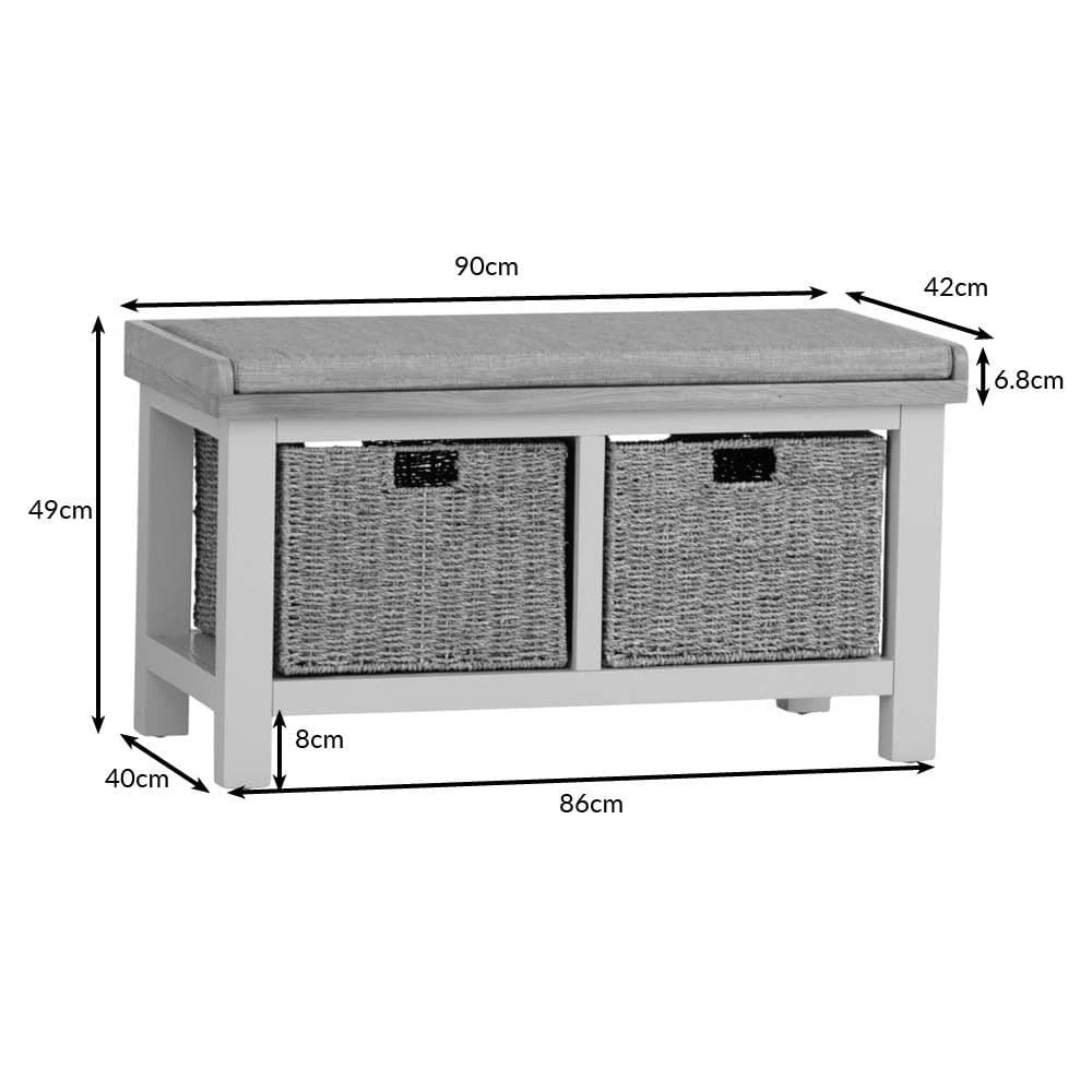 Salisbury Grey Painted Oak Hall Bench With Wicker Baskets 14 Salisbury Grey Painted Oak Hall Bench With Wicker Baskets - Image 12