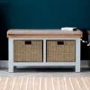 Salisbury Grey Painted Oak Hall Bench With Wicker Baskets -Furniture Sale Shop lp hb g