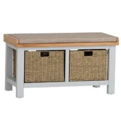 Salisbury Grey Painted Oak Hall Bench With Wicker Baskets 15 Salisbury Grey Painted Oak Hall Bench With Wicker Baskets -Furniture Sale Shop lp hb g 1