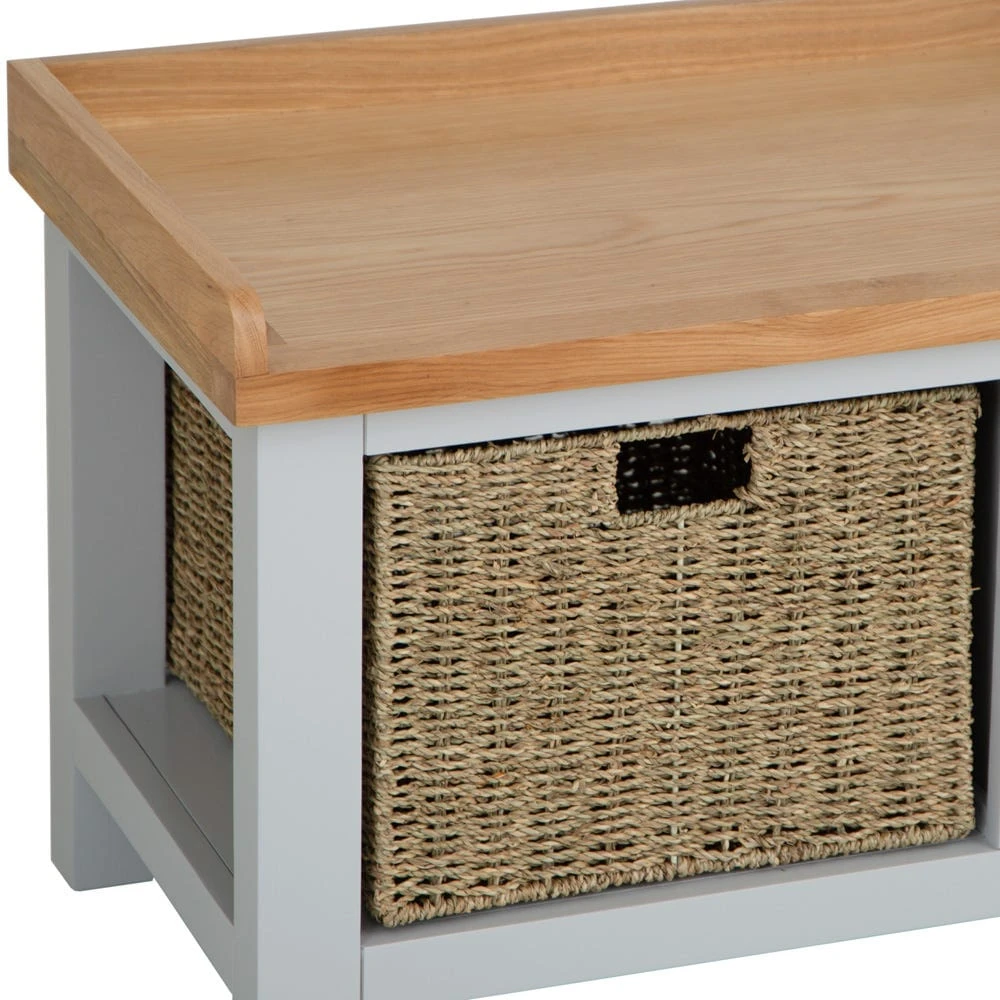 Salisbury Grey Painted Oak Hall Bench With Wicker Baskets 9 Salisbury Grey Painted Oak Hall Bench With Wicker Baskets - Image 7