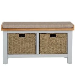 Salisbury Grey Painted Oak Hall Bench With Wicker Baskets 24 Salisbury Grey Painted Oak Hall Bench With Wicker Baskets -Furniture Sale Shop lp hb g 11