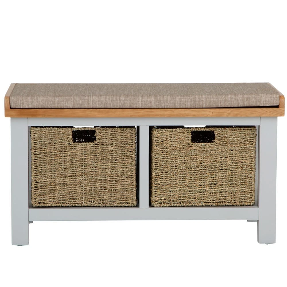 Salisbury Grey Painted Oak Hall Bench With Wicker Baskets 13 Salisbury Grey Painted Oak Hall Bench With Wicker Baskets - Image 11