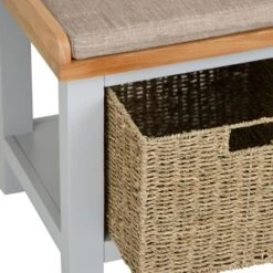 Salisbury Grey Painted Oak Hall Bench With Wicker Baskets 18 Salisbury Grey Painted Oak Hall Bench With Wicker Baskets -Furniture Sale Shop lp hb g 3