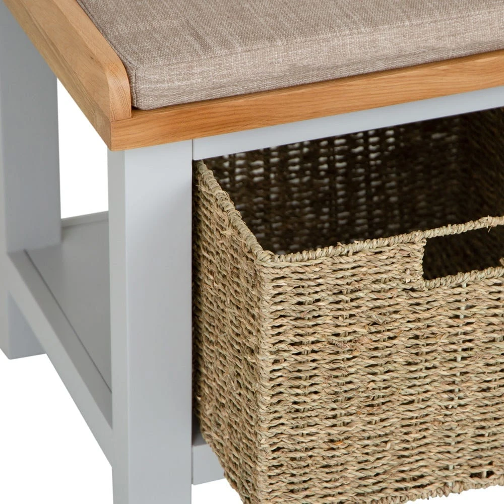 Salisbury Grey Painted Oak Hall Bench With Wicker Baskets 7 Salisbury Grey Painted Oak Hall Bench With Wicker Baskets - Image 5