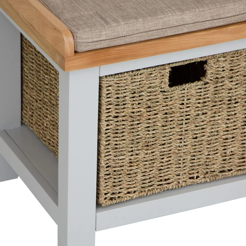 Salisbury Grey Painted Oak Hall Bench With Wicker Baskets 12 Salisbury Grey Painted Oak Hall Bench With Wicker Baskets - Image 10