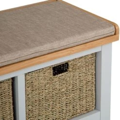 Salisbury Grey Painted Oak Hall Bench With Wicker Baskets 17 Salisbury Grey Painted Oak Hall Bench With Wicker Baskets -Furniture Sale Shop lp hb g 8