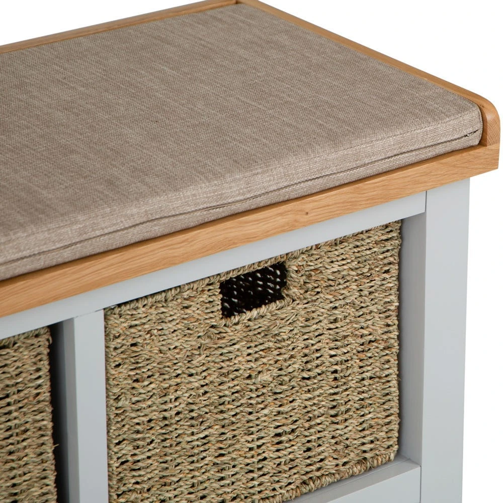 Salisbury Grey Painted Oak Hall Bench With Wicker Baskets 6 Salisbury Grey Painted Oak Hall Bench With Wicker Baskets - Image 4