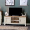 Salisbury Ivory Painted Oak Large TV Unit With Wicker Baskets
