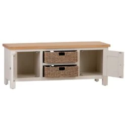 Salisbury Ivory Painted Oak Large TV Unit With Wicker Baskets -Furniture Sale Shop lp ltvb c 2