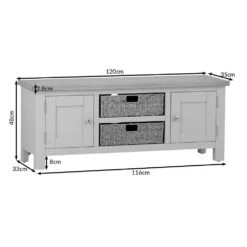 Salisbury Ivory Painted Oak Large TV Unit With Wicker Baskets -Furniture Sale Shop lp ltvb dims 1