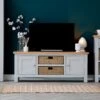 Salisbury Grey Painted Oak Large TV Unit With Wicker Baskets -Furniture Sale Shop lp ltvb g