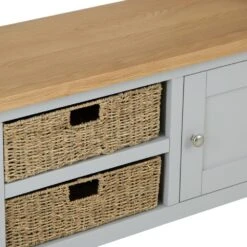 Salisbury Grey Painted Oak Large TV Unit With Wicker Baskets -Furniture Sale Shop lp ltvb g 10