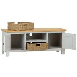 Salisbury Grey Painted Oak Large TV Unit With Wicker Baskets -Furniture Sale Shop lp ltvb g 2
